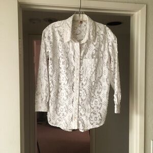 ANTHROPOLOGIE-PILCRO/ WHITE- HEAVIER LACE SHIRT/NEW